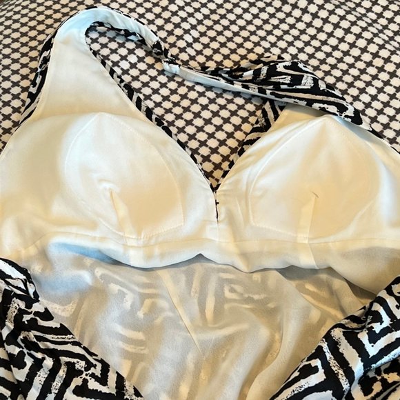 Kay Unger Halter Maxi Sundress 10 Black and White Silk - Picture 15 of 16